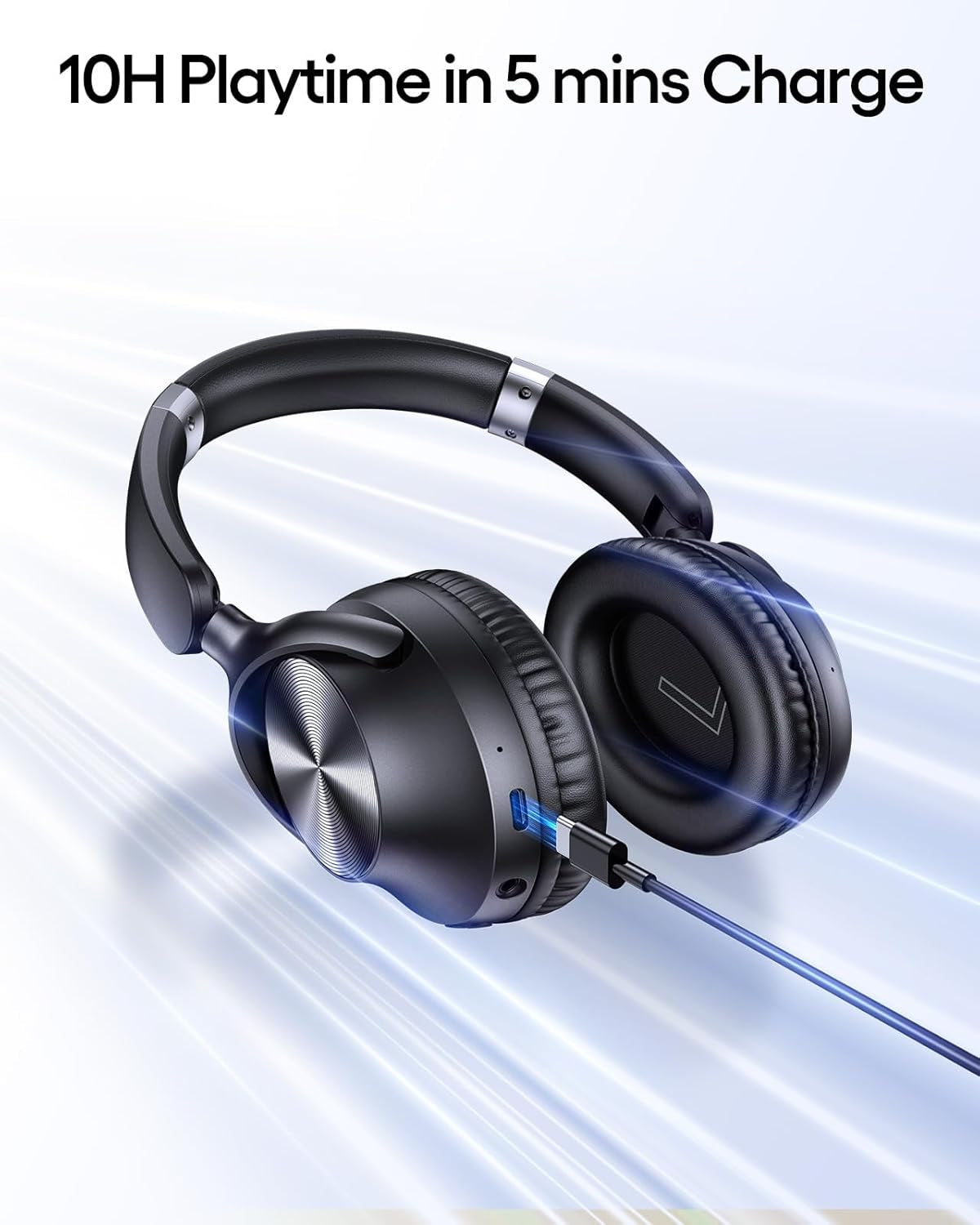 Hybrid Active Noise Cancelling Headphones 100H Playtime Wireless over Ear Bluetooth Headphone with Hi-Res Audio Fast Charging Comfort Earcups Headsets for Travel Home Office Phone PC Black