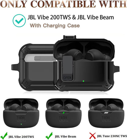 Compatible with JBL Vibe 200TWS/JBL Vibe Beam Case Cover Lock Clip with Cleaner Kit,Cool Protective Cover Men Women with Carabiner for JBL Vibe Beam 2 Charging Case - Black