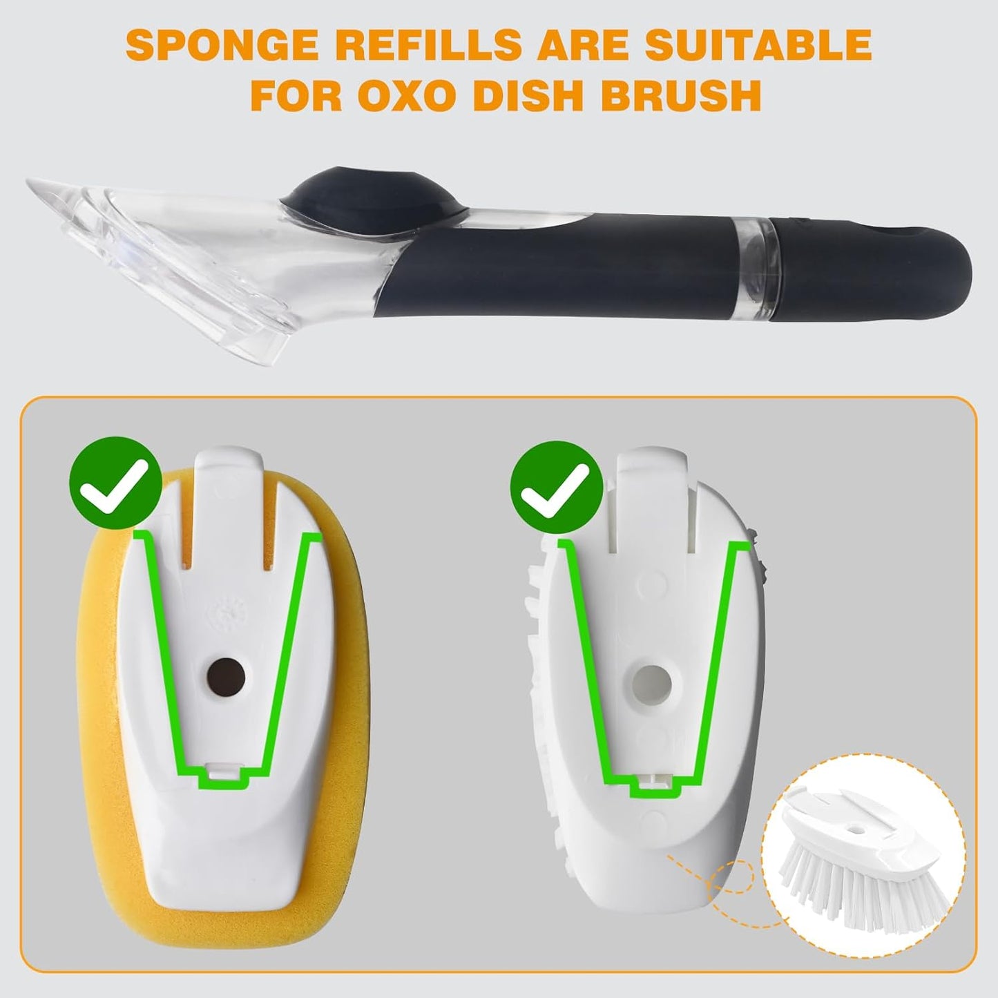 Sponge Brush Refills for OXO Soap Dispensing Dish Brush - 4 Pack Dish Cleaning Soap Dispensing Head Replacement for Scrubber