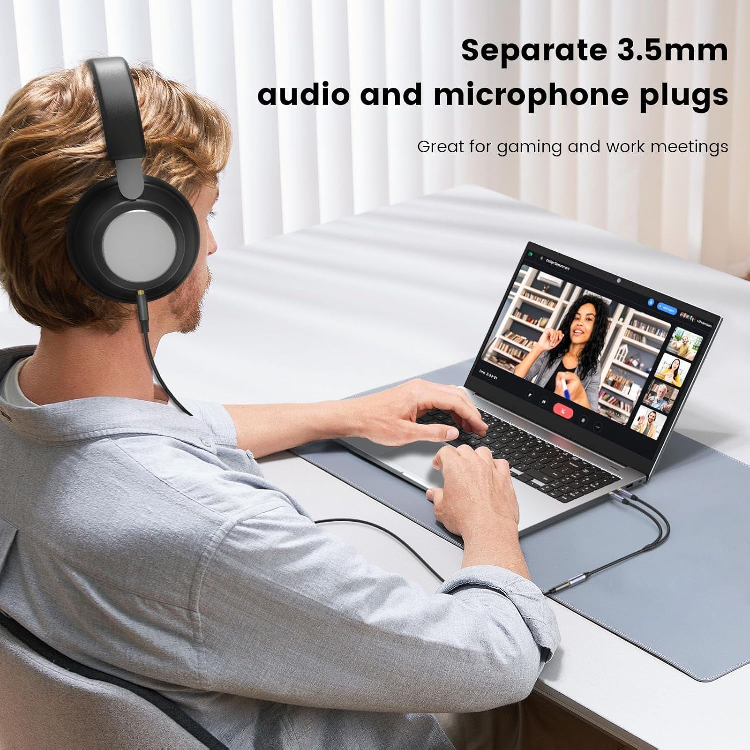 Headphone Splitter for Computer, 3.5Mm Female to 2 Dual 3.5Mm Male Cable for PC Gaming, Headphone Mic Splitter for PC 24K Gold-Plated with Noise Cancellation for Laptop/Speakers/Mic