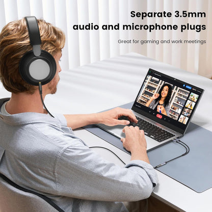 Headphone Splitter for Computer, 3.5Mm Female to 2 Dual 3.5Mm Male Cable for PC Gaming, Headphone Mic Splitter for PC 24K Gold-Plated with Noise Cancellation for Laptop/Speakers/Mic