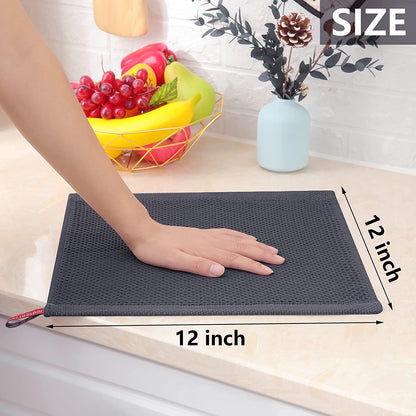 Super Soft and Absorbent Kitchen Dish Cloths 18 Pack Grey, 100% Cotton Waffle Weave 12 X 12 Inches 6 Pack Dish Towels and Coral Velvet Dish Rags 12 Pack, 10 X 10 Inches