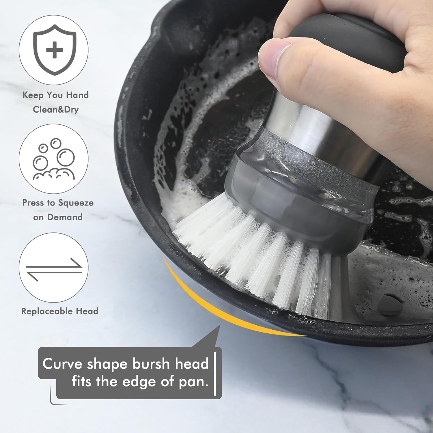 Palm Brush Refills for OXO Steel Soap Dispensing Dish Brush - 4 Pack Cleaning Replacement Brush Head for OXO Palm Brush(Grey)