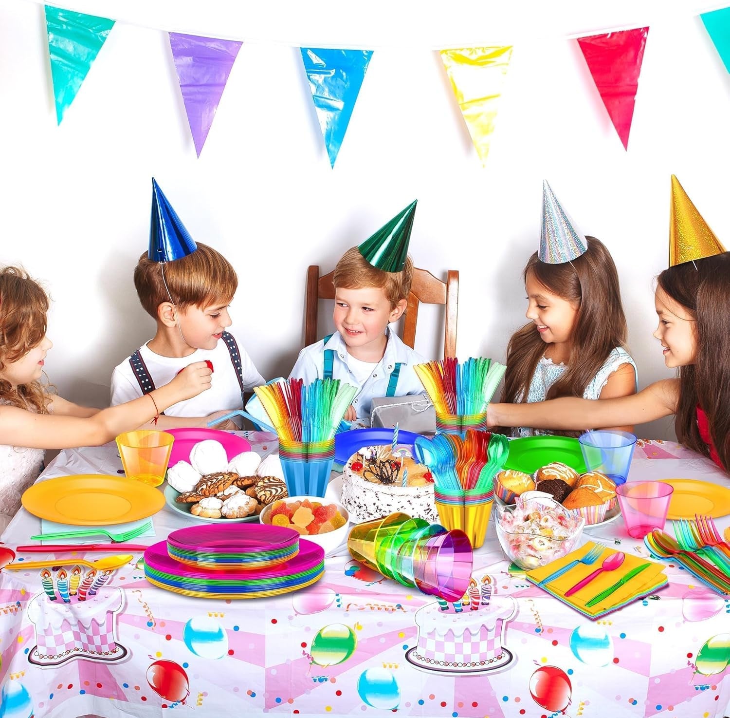 112 PCS Neon Party Supplies Serves 16 Including 7.5 & 10.25 in Disposable Plastic Neon Plates 9 Oz Cups Cutlery Napkins Tableware Set Dessert Cake Plates for Blacklight Party Birthday