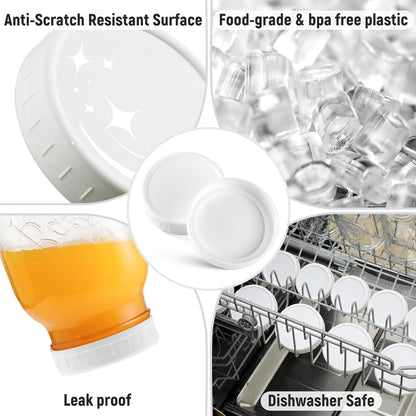 [10 Pack] WIDE Mouth Mason Jar Lids for Ball, Kerr and More - White Plastic Storage Caps for Mason/Canning Jars - Leak-Proof, Dishwasher Safe & Food Grade