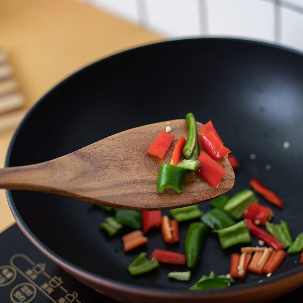 Wooden Spatulas, 2 Pcs Natural Acacia Wooden Cooking Utensils Set for Non-Stick Pan Kitchen Tool, Flipping and Wok Spatula, Wooden Spoons & Spurtle for Cooking