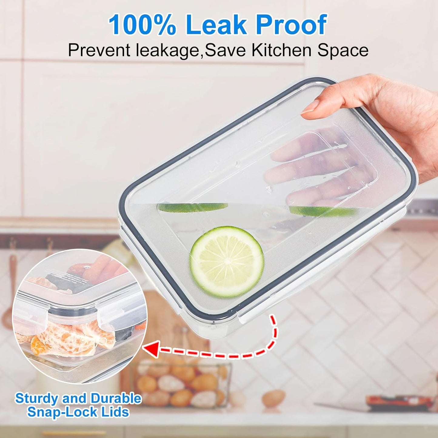 [3 Pcs] Food Storage Containers with Lids Airtight - Bpa-Free, 100% Leak-Proof,Meal Prep Containers for Kitchen Storage and Organization, Dishwasher & Microwave, Freezer Safe(Rectangle)