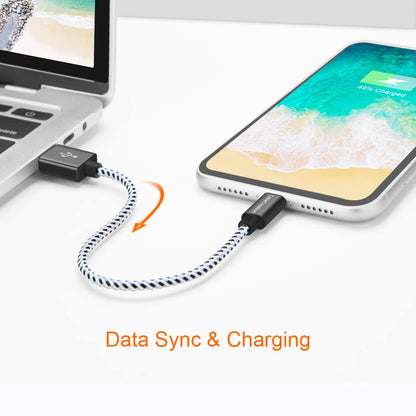 0.5 Feet Short Iphone Charger Cable, [Mfi Certified] Lightning to USB Data Sync Cord, Compatible with Iphone 14/14 Pro, Airpods Pro, Iphone 13/13 Pro/12, Ipad Pro, Air, 0.15M Black&White
