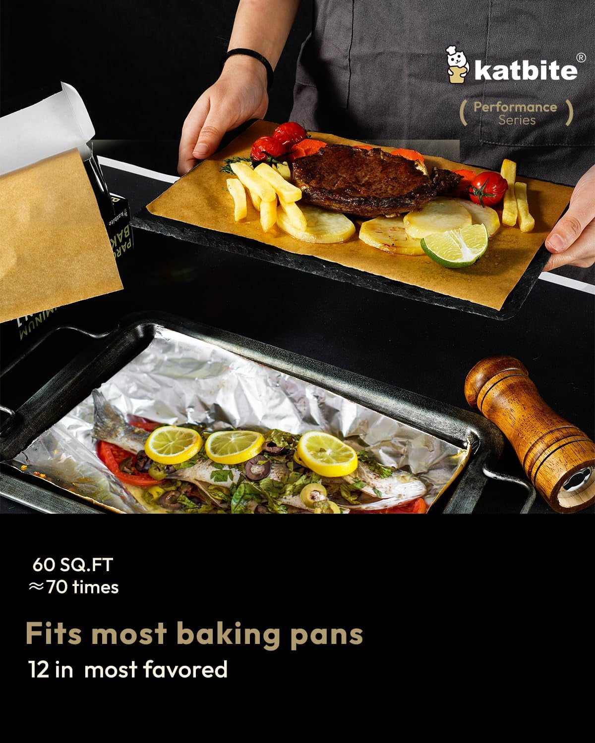 Aluminum Foil Roll - 12In X 60Ft, 60 Sq.Ft, Heavy Duty Non-Stick Roll with Portable Cutter