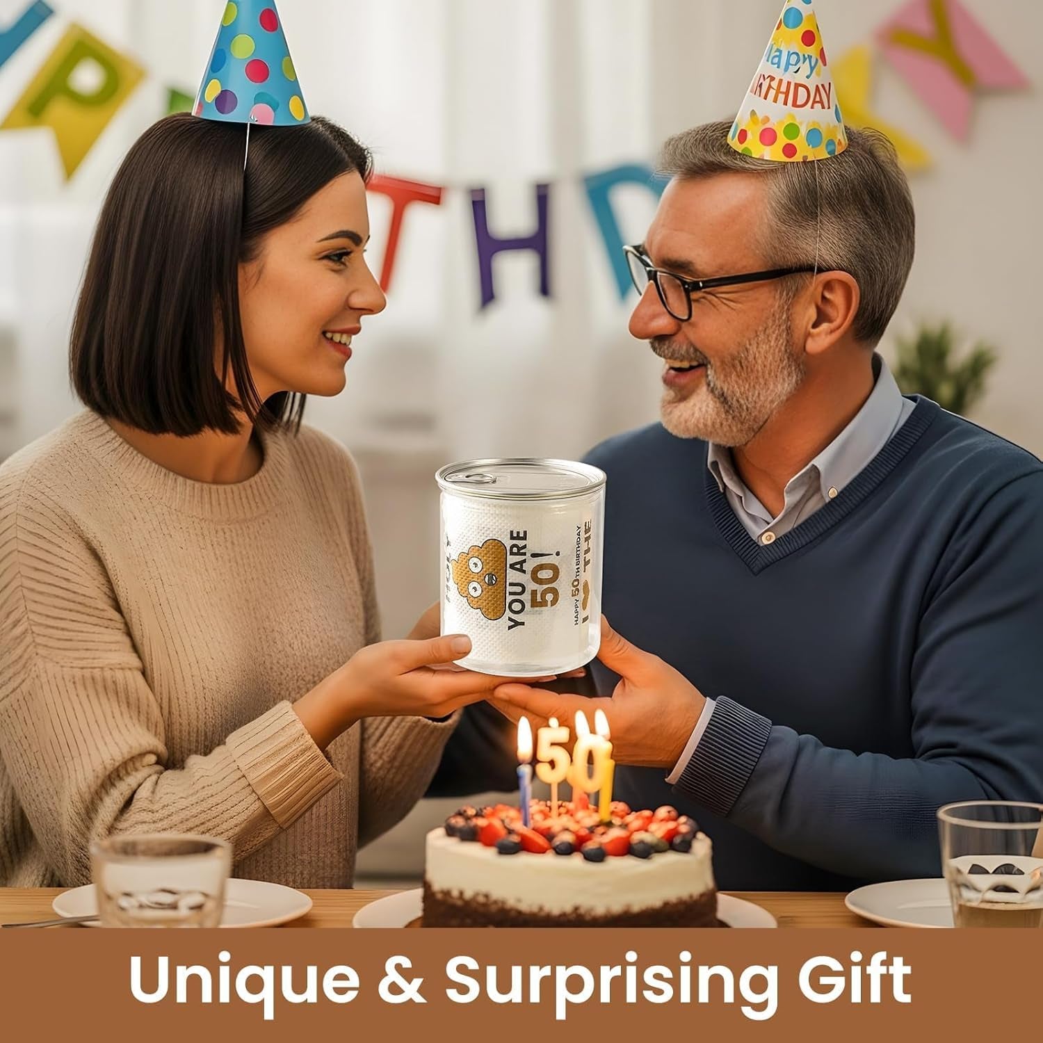 Can-Shaped Packaging - 50Th Birthday Gifts for Men Him Women Her Toilet Roll Paper - 50Th Birthday Decorations, Party Supplies Favors - 50 Years Old Funny Gag Gift Ideas, Bday Present for Friends