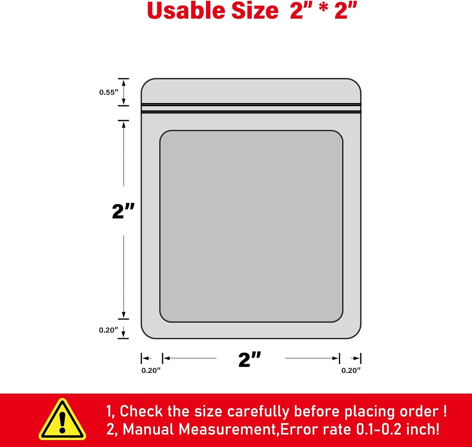 100-Pack 2×2 Inch Mylar Bags with Clear Window Holographic Resealable Sealable Packaging Zip Bag for Small Bussiness Jewelry Candy Sample Food Packing Supplies （Black）