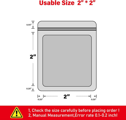 100-Pack 2×2 Inch Mylar Bags with Clear Window Holographic Resealable Sealable Packaging Zip Bag for Small Bussiness Jewelry Candy Sample Food Packing Supplies （Black）