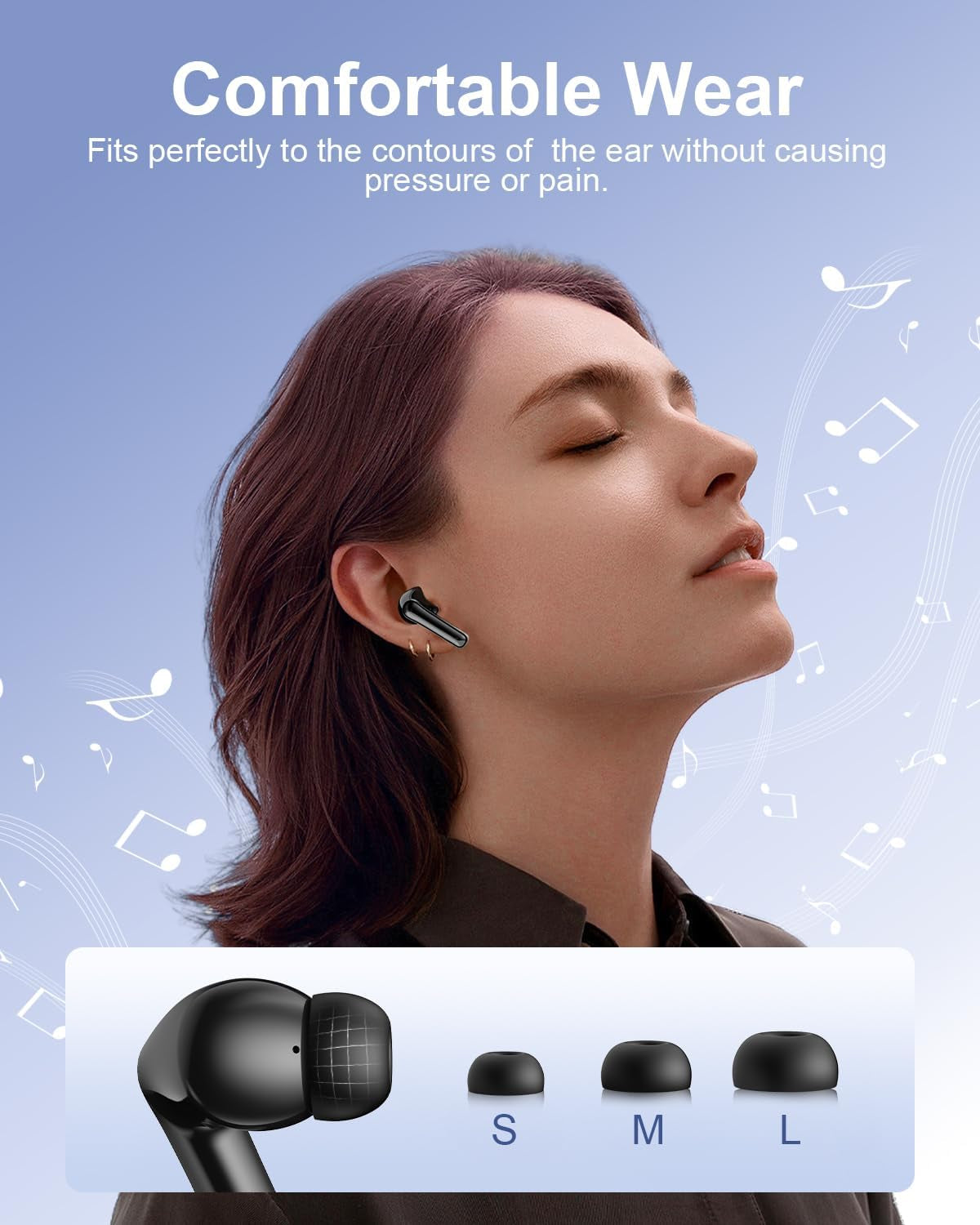 Wireless Earbuds, Bluetooth Ear Buds Headphones, 40H Long Playtime, Stereo Deep Bass, LED Power Display, IPX7, Lightweight in Ear Earphone with Mic for Iphone Android Phone
