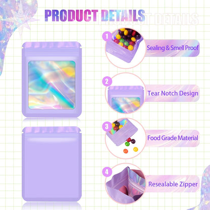 100 Pcs Holographic Mylar Bags, Resealable Packaging Bags for Small Business, Freshie Supplies, Candy Sample Jewelry Product Bag, Foil Pouch for Party Favor, Mothers Day Gifts (3×3 Inch, Pink)