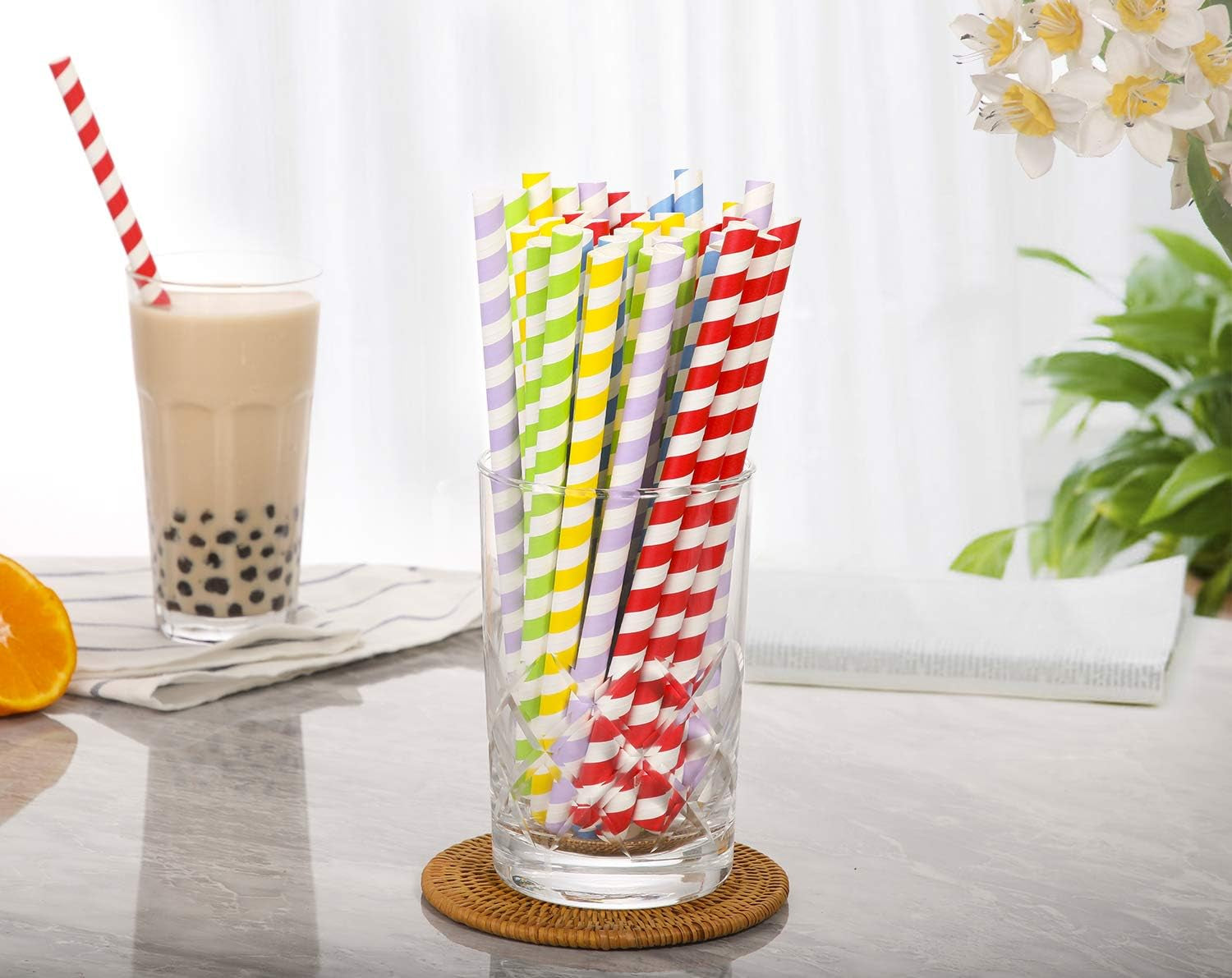 100 Pack, Extra Wide Paper Smoothie, Boba Straws - 10 Mm Wide Biodegradable Straws for Bubble Tea (Tapioca, Boba Pearls), Milkshakes, Jumbo Drinks - Shower, Wedding Party Supplies Decorations