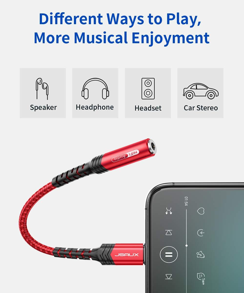 Headphone Adapter for Iphone Lightning to 3.5Mm Adapter [Apple Mfi Certified] Compatible with Iphone 14 Pro Max/14 Plus/13 12 11 Pro Max/Se/Xs-Red