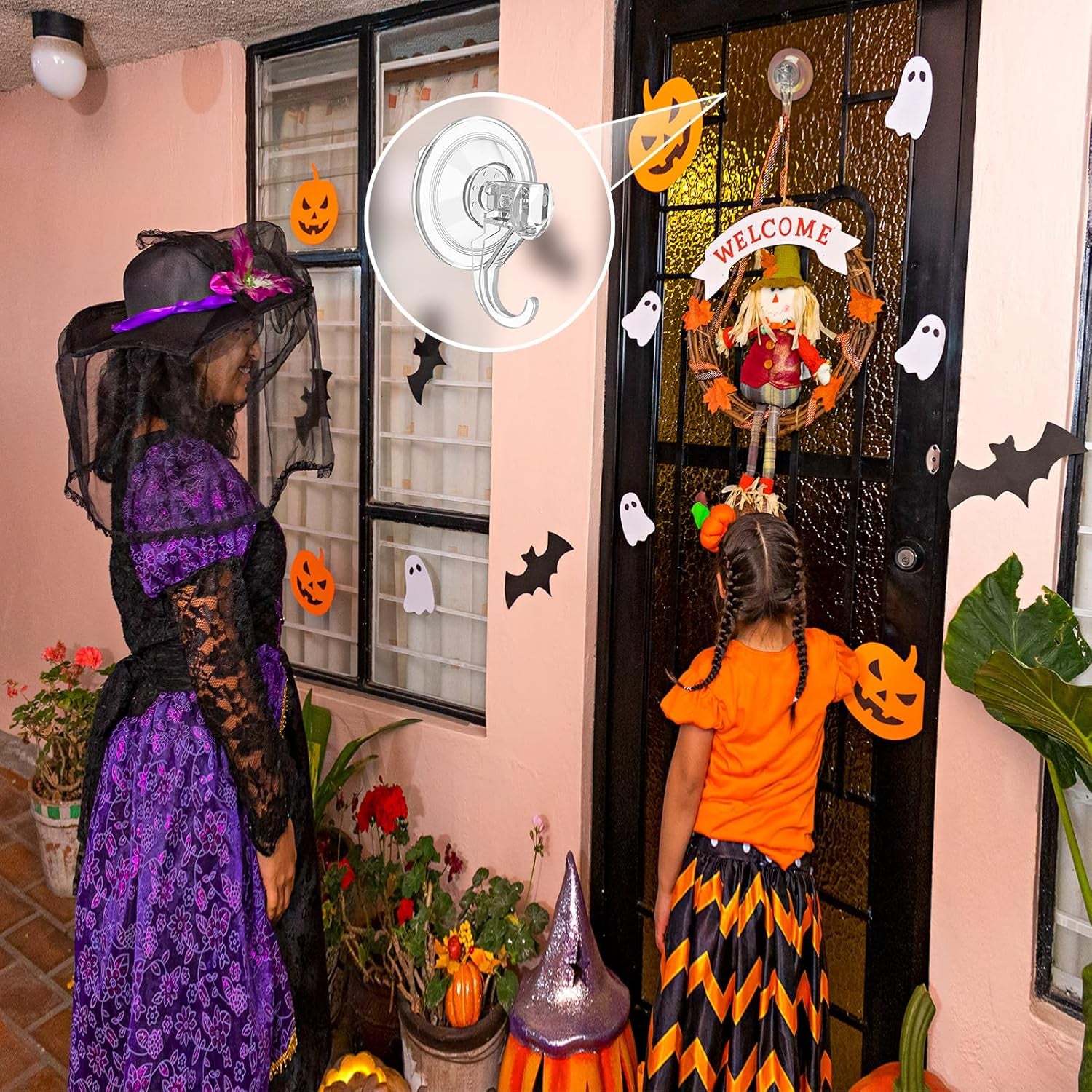 Wreath Hanger, Large Suction Cup Wreath Hooks, Heavy Duty, 22 LB Capacity, Removable and Reusable, Clear, 2 Pcs