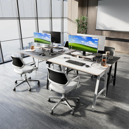 Height Adjustable Computer Desk - 47" Gaming Desk, Small Home Office Desk with Monitor Stand, Modern Simple Table Study Writing Work, Living Room Home Bedroom PC Table, Metal Frame, White