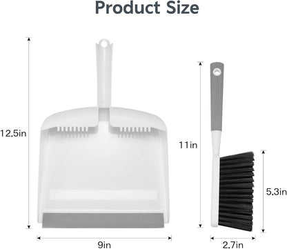 Mini Broom and Dustpan Set, Portable Cleaning Brush and Dustpan Combo Nesting Snap-On Handheld Dust Pan and Brush Set, Small Brush Dustpan for Kitchen, Desktop, Pet, Floor, Sofa, Grey White