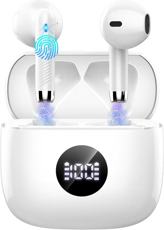 Wireless Bluetooth 5.4 Earbuds, Ear Buds LED Power Display Headphones 6D Stereo, Bluetooth Earbuds In-Ear Noise Cancelling Mic, 40H Playback Mini Case IP7 Waterproof Sports Earphones for Android Ios