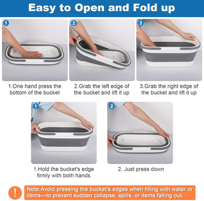 12L Collapsible Mop Bucket with Wheels, Folding Car Wash Bucket for Cleaning Supplies Mopping, Plastic Buckets with Handle Laundry Wash Basin Tub Water Pail for Fishing Camping RV Dorm Room Essentials