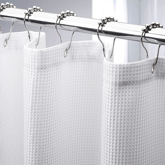White Shower Curtain Fabric, Waffle Shower Curtains for Bathroom, Cloth Shower Curtain Heavy Duty, Thick Bathroom Shower Curtains Hotel Quality, Premium Polyester, 72X72 Inches