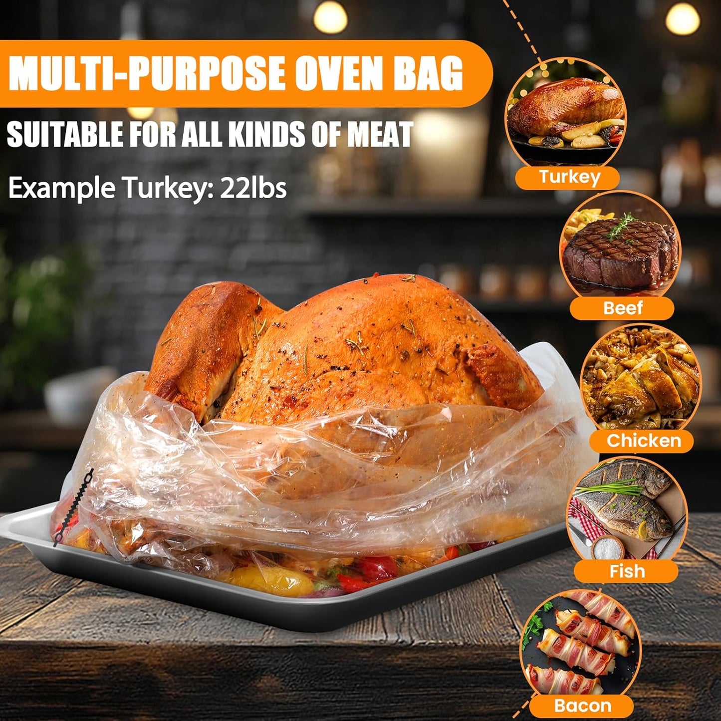 Turkey Oven Bags for Perfect Roasting - 21.7’’ X 23.6’’, 10 Counts, Large Size Turkey Cooking Bags for Oven, Locks in Juices for Flavorful Turkey - Microwave Safe, Thanksgiving, Christmas Essentials