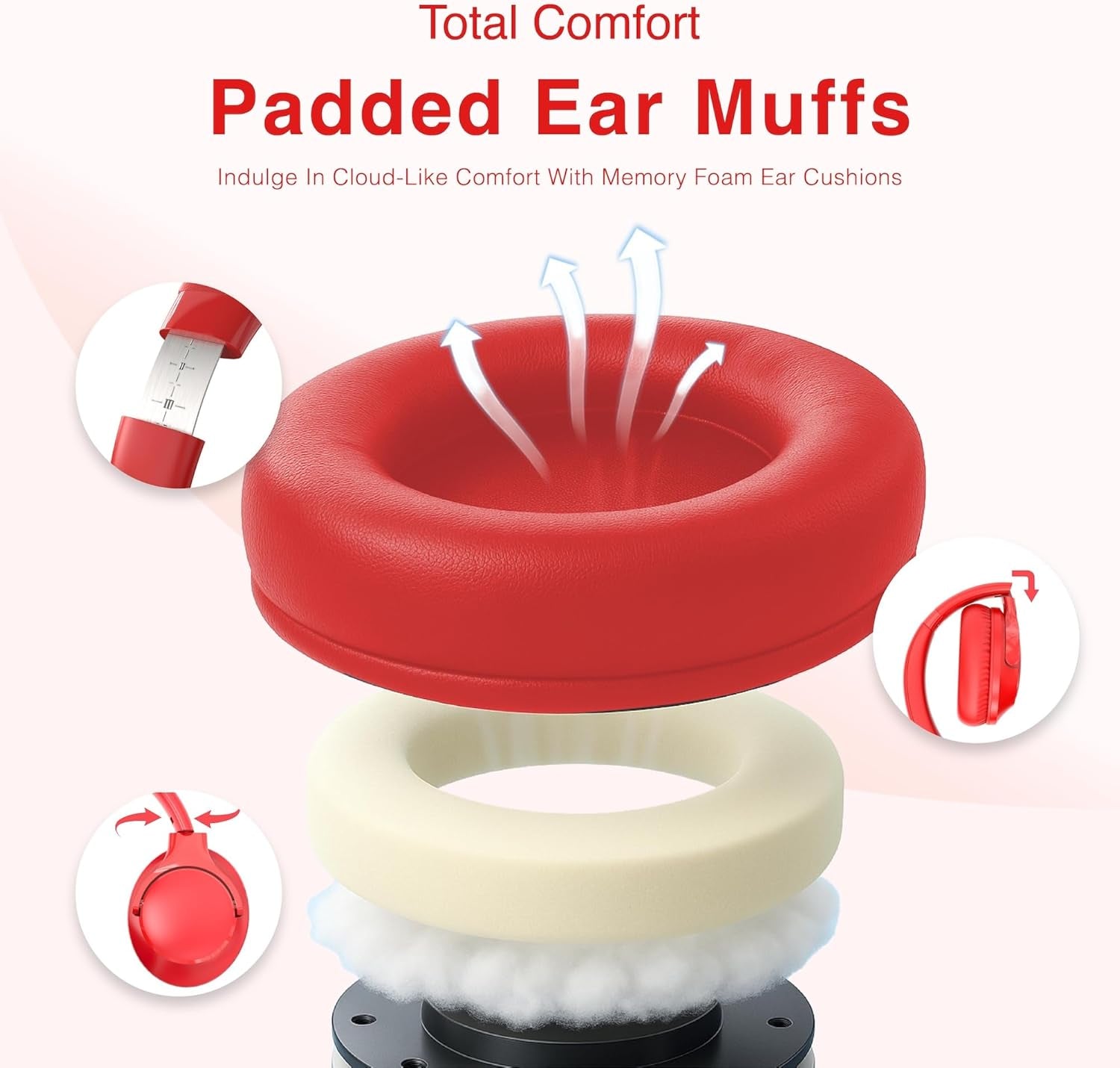 Wired Headphones Over-Ear Hi-Fi Sound with Microphone Adjustable Foldable, 1.5M Cord & 3.5Mm Jack, Lightweight Headset for Kids Adults PC Ipad Laptop Red