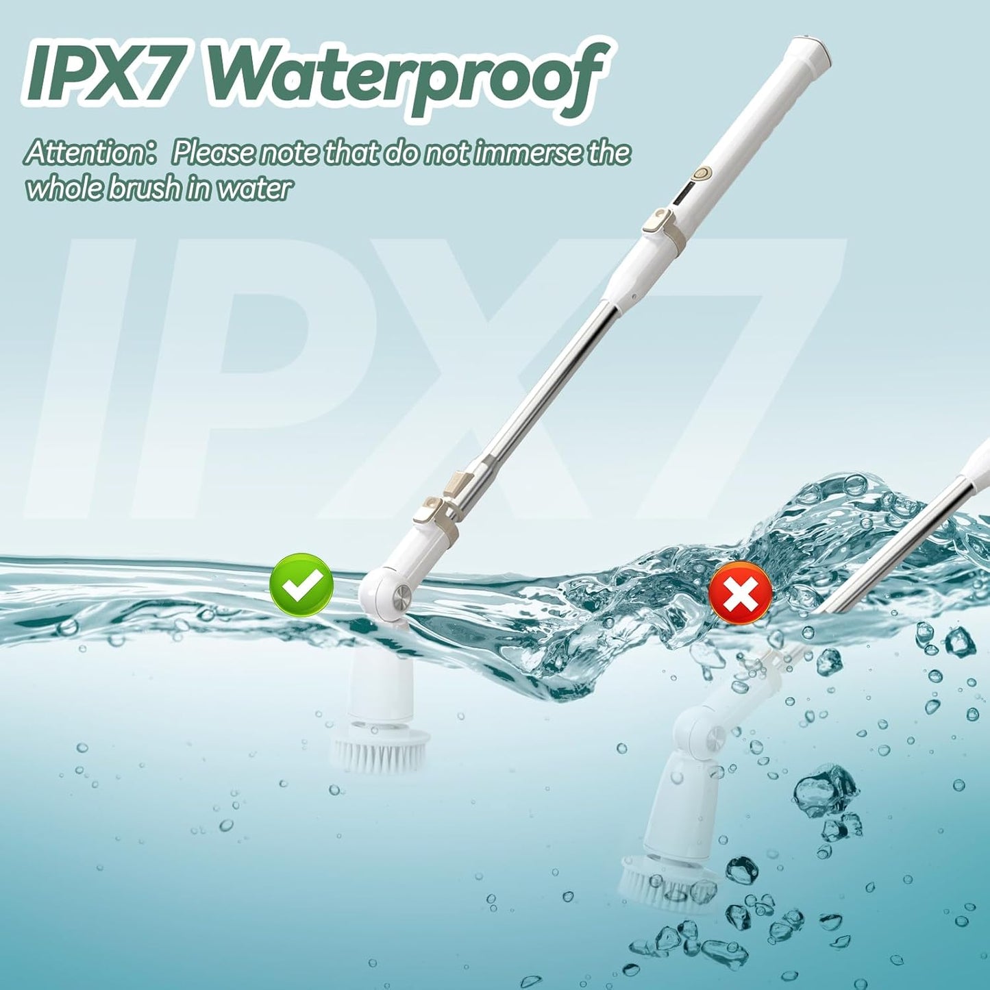 Electric Spin Scrubber, Cordless Cleaning Brush with 8 Replaceable Brush Heads and Detachable & Adjustable Extension Handle, Dual Speed Shower Scrubber for Cleaning Shower, Tile, Wall, Floor