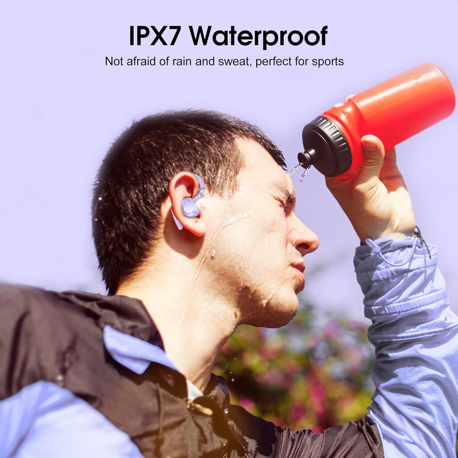 Wireless Earbuds, 2023 New Ultralight Sport Bluetooth 5.3 Headphones in Ear with LED Display, Built-In Mic Earphones, IPX7 Waterproof Wireless Headphones with Earhooks for Gym Workout (Purple)
