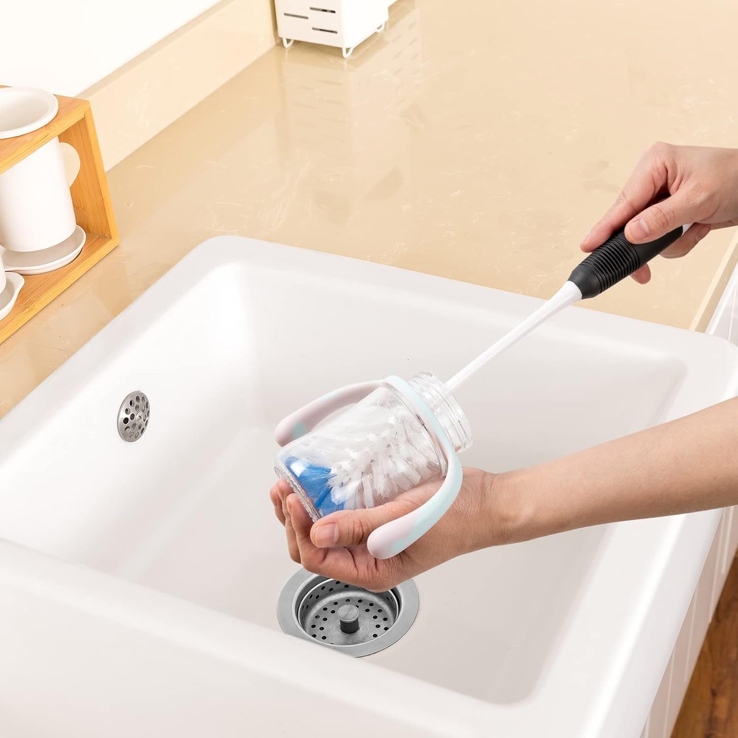 Bottle Brush Cleaner, Long Flexible Handle Bottle Brush Scrub for Water Bottles, Glasswares, Tumblers, Travel Coffee Mugs, 2 Pack