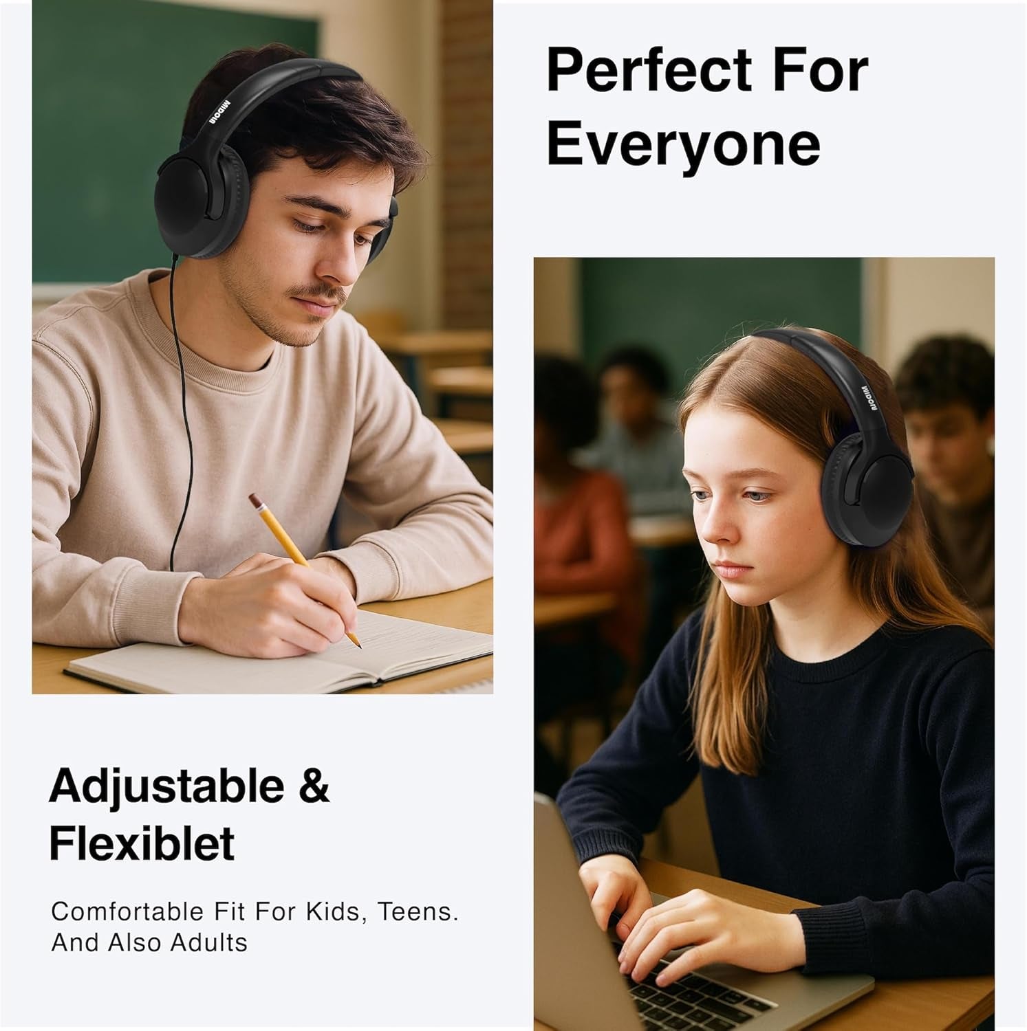 Wired Headphones Over-Ear Hi-Fi Sound with Microphone Adjustable Foldable, 1.5M Cord & 3.5Mm Jack, Lightweight Headset for Kids Adults PC Ipad Laptop Black