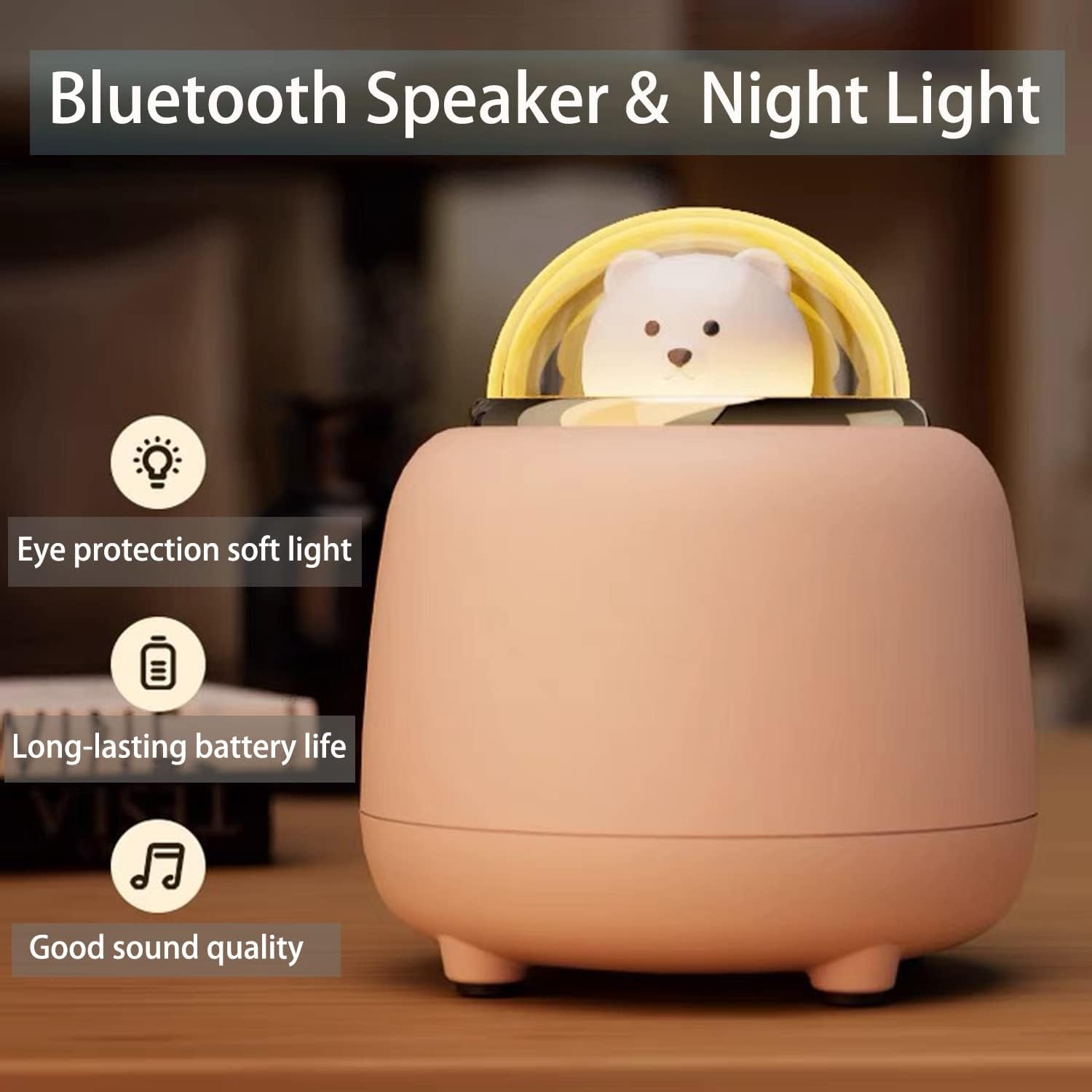 Night Lights Bluetooth Speaker, Cute Wireless Speaker with Adjustable Dual Night Light for Bedroom, Kawaii Room Decor, Birthday Gifts for Women Teen Girls Cute Stuff