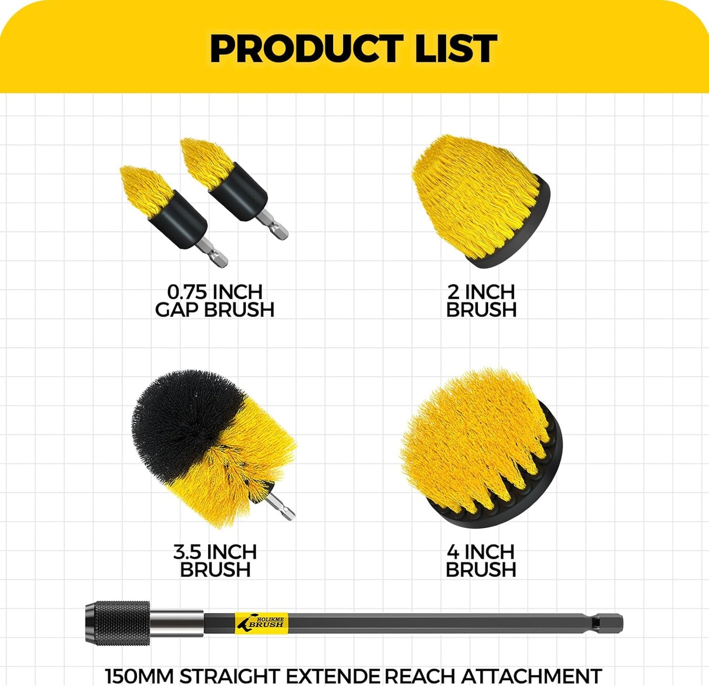 6Pack Drill Brush ，Extended Long Attachment Set All Purpose for Crevice Cleaning Brush,Bathroom, Grout, Floor, Tub, Shower, Tile, Kitchen and Car，Corner