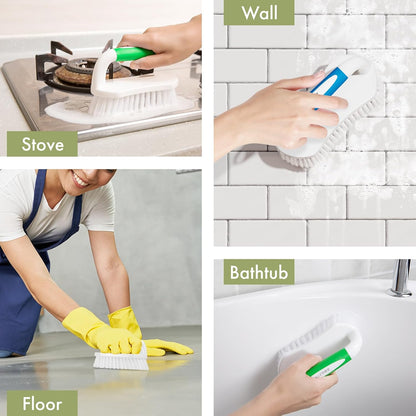 Scrub Brush for Cleaning Comfort Grip Shower Scrubber Flexible Stiff Bristles with Handle Heavy Duty Cleaner Brush for Tub Sink Carpet Floor - Pack of 2 (Blue+Green)