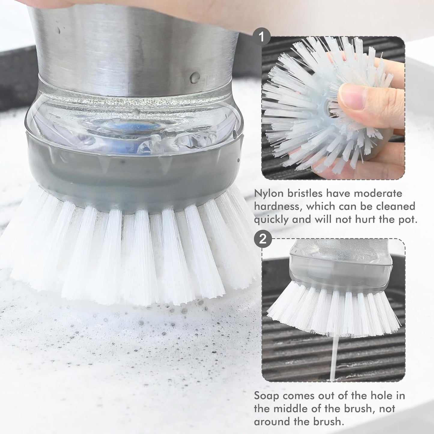 Palm Brush Refills for OXO Steel Soap Dispensing Dish Brush - 4 Pack Cleaning Replacement Brush Head for OXO Palm Brush(Grey)