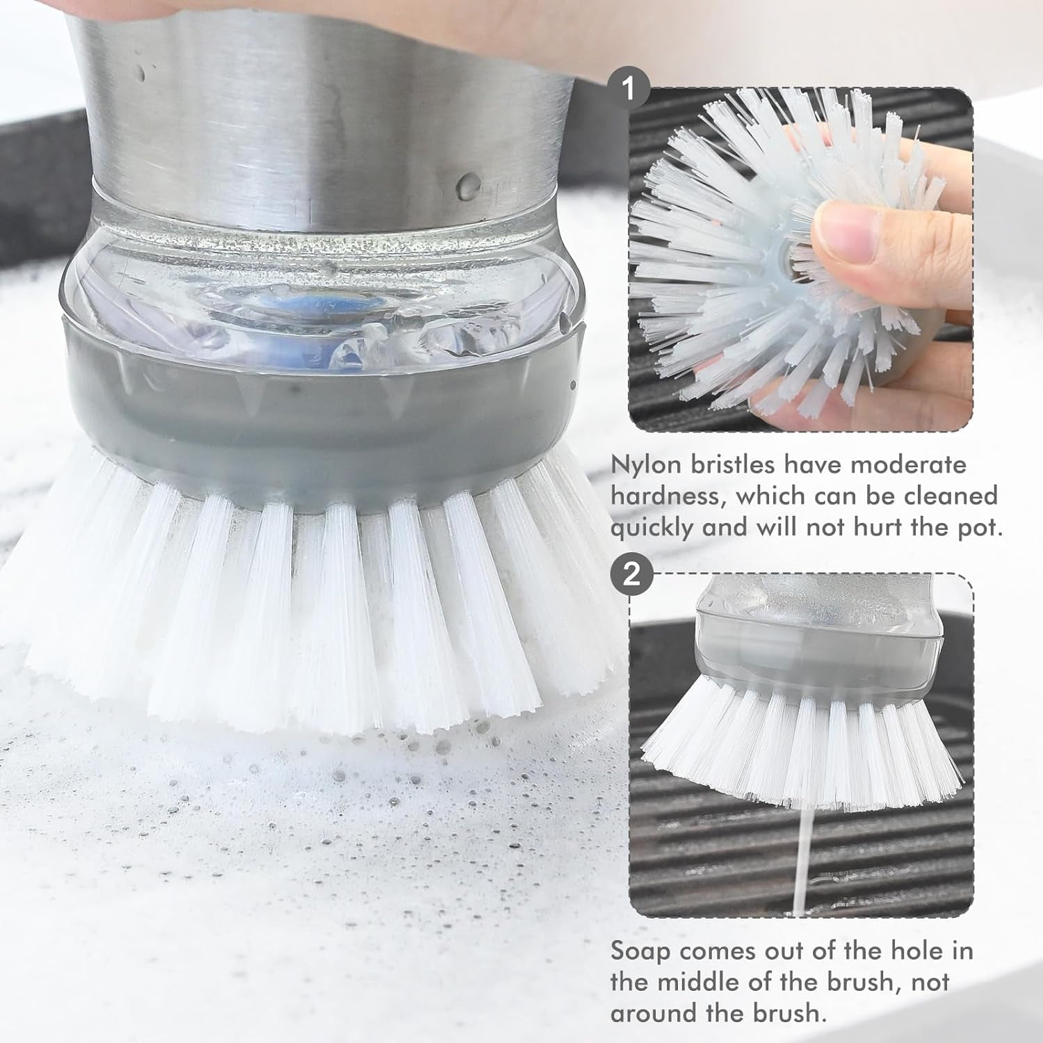 Palm Brush Refills for OXO Steel Soap Dispensing Dish Brush - 4 Pack Cleaning Replacement Brush Head for OXO Palm Brush(Grey)