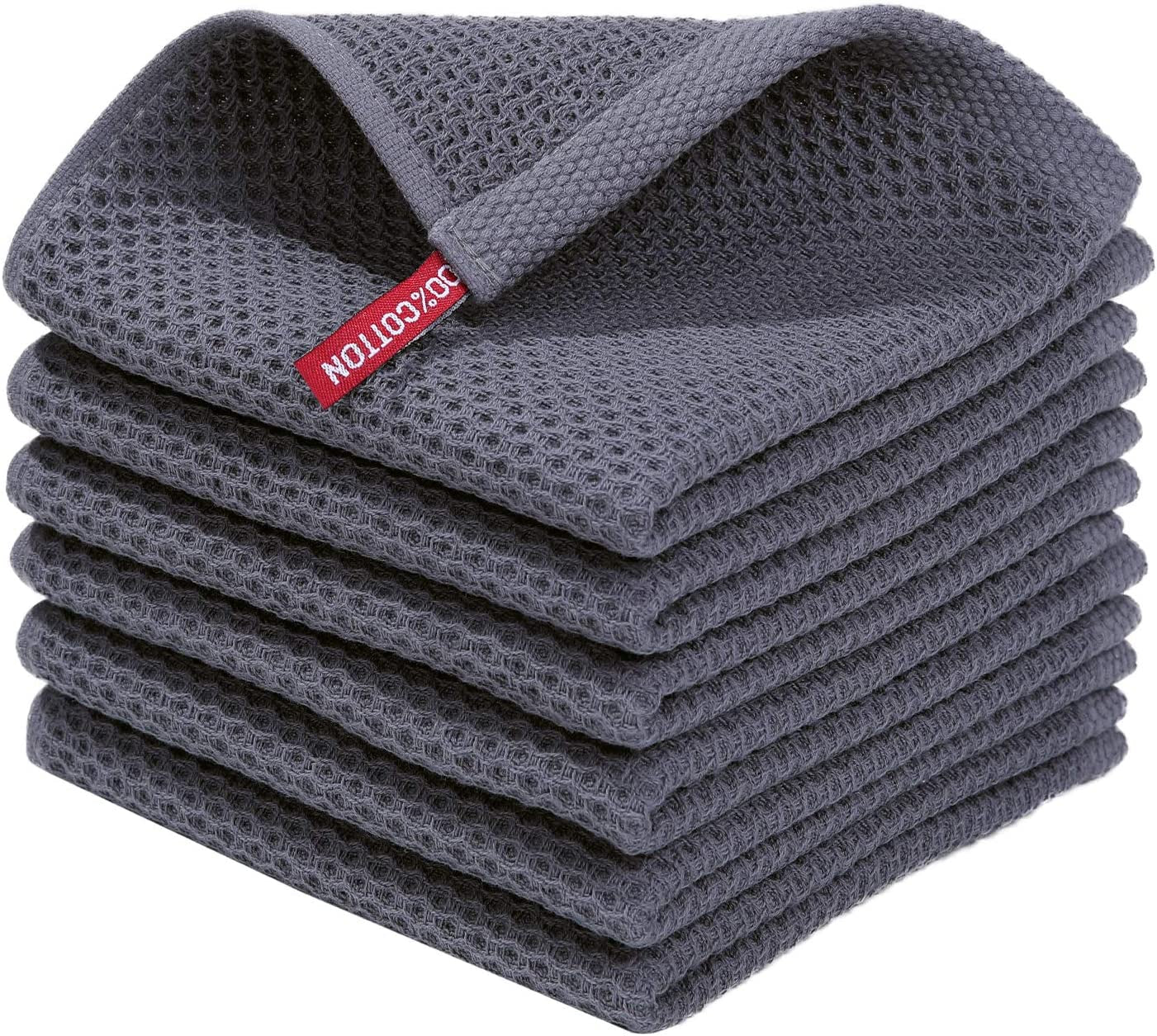 Super Soft and Absorbent Kitchen Dish Cloths 18 Pack Grey, 100% Cotton Waffle Weave 12 X 12 Inches 6 Pack Dish Towels and Coral Velvet Dish Rags 12 Pack, 10 X 10 Inches