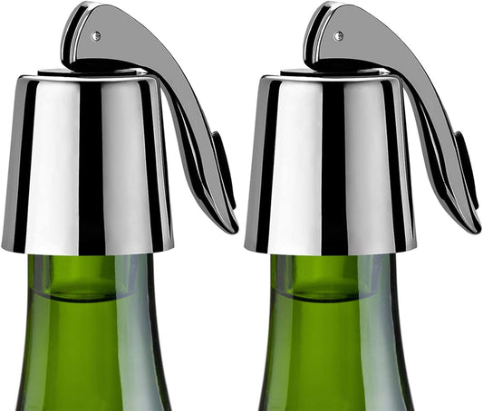 Wine Stoppers Set of 2, Stainless Steel Wine Bottle Stopper with Silicone Seal, Reusable Wine Freshness Keep, Wine Saver Wine Bottle Sealer Stopper, Wine Accessories Gift (Polished)