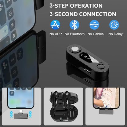 Wireless Lavalier Microphone with Charging Case: 2 Pack Mini Mic for Iphone Ipad Android - Plug & Play Clip-On Lapel Mic, Noise Reduction for Video Recording, Interview