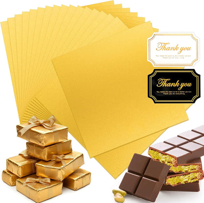Large Dubai Chocolate Bar Pistachio Wrappers Packaging with Stickers, 100Pcs 10 Inch Chocolate Bar Gold Aluminum Foil Wrapper