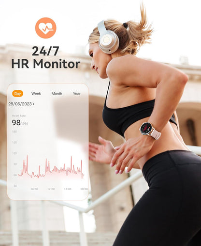 Smart Watch for Women, 5ATM Waterproof Smartwatch for Android and Ios Phones, Fitness Tracker Watch with 100+ Sports Modes, Heart Rate Monitor Pedometer Sleep Monitor, Pink
