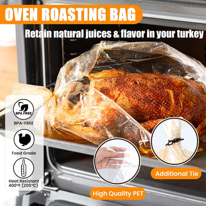 Turkey Oven Bags for Perfect Roasting - 21.7’’ X 23.6’’, 10 Counts, Large Size Turkey Cooking Bags for Oven, Locks in Juices for Flavorful Turkey - Microwave Safe, Thanksgiving, Christmas Essentials