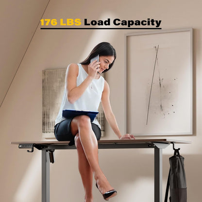 Height Adjustable Electric Standing Desk, 55 X 24 Inches Ergonomic Stand up Table, Sit Stand Home Office Desk with Splice Board, Black Frame/Rustic Brown Top(Rustic Brown, 55 Inches)