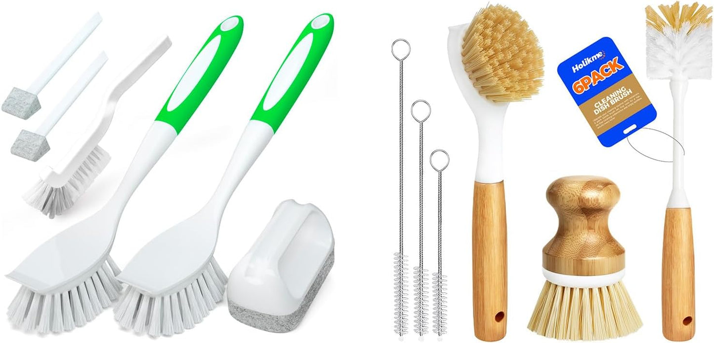 6 Pack Kitchen Brush Set & 6 Pack Bamboo Dish Brush Set