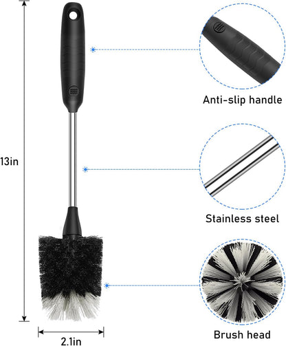 Bottle Brush of 3 Pack, 13-In Long Stainless Steel Handle Water Bottle Cleaner Brush Non-Slip Grip Bottle Brushes for Cleaning Water Bottles Sport Bottles Coffee Mugs Glasswares Cups, Black