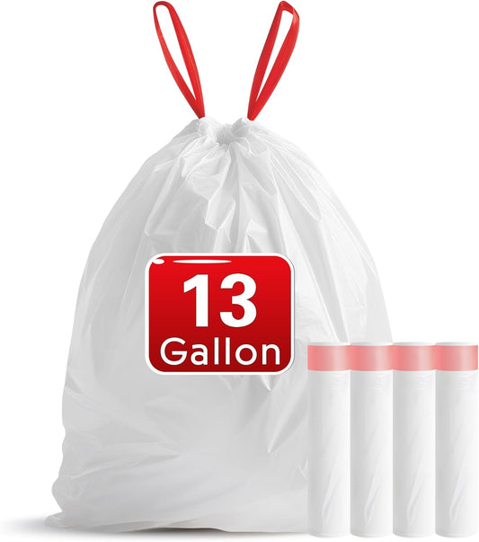 13 Gallon Trash Bags Drawstring, 20 Count Garbage Bags 13 Gallon Tall Kitchen,Heavy Duty Trash Bags for Bathroom, Outdoor, Waste Basket and Car, Unscented White Bathroom Garbage Bag
