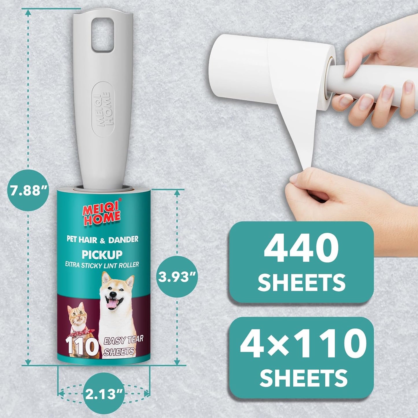 Lint Rollers for Pet Hair Extra Sticky, 440 Sheets Value Set Lint Roller with 2 Upgraded Handles, 4 Rollers Portable Pet Lint Remover for Clothes, Furniture, Carpet, Dog & Cat Hair Removal