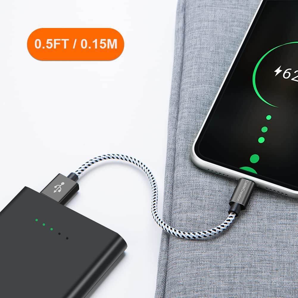 0.5 Feet Short Iphone Charger Cable, [Mfi Certified] Lightning to USB Data Sync Cord, Compatible with Iphone 14/14 Pro, Airpods Pro, Iphone 13/13 Pro/12, Ipad Pro, Air, 0.15M Black&White