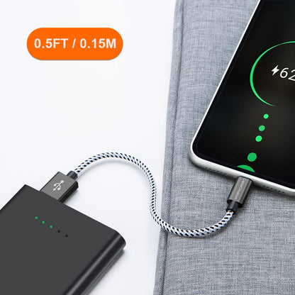 0.5 Feet Short Iphone Charger Cable, [Mfi Certified] Lightning to USB Data Sync Cord, Compatible with Iphone 14/14 Pro, Airpods Pro, Iphone 13/13 Pro/12, Ipad Pro, Air, 0.15M Black&White